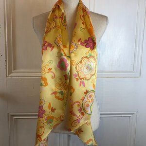 CLEARANCE Silk Yellow Orange and Pink Floral Scarf or Headwrap